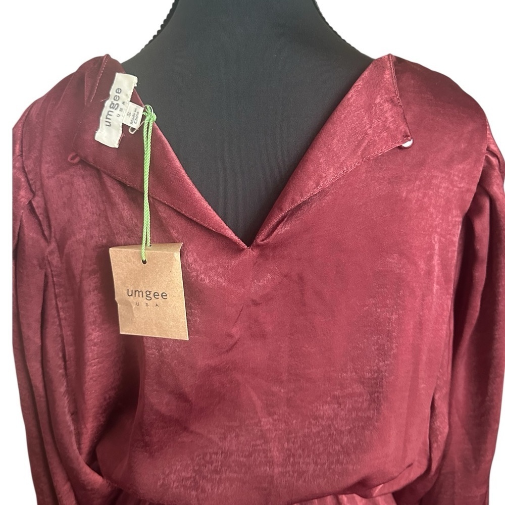 NWT Umgee Burgundy Long Sleeve Maxi Silk Feel Dress Size Small - Picture 5 of 8